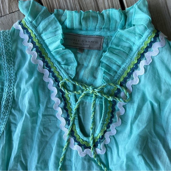 Double D Ranch XL rickrack top turquoise western XL smocked ruffles sleeveless - Picture 7 of 7